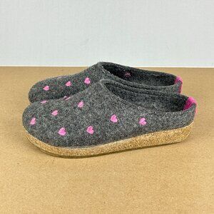 Haflinger Cuoricini Pink Hearts Wool Mule Clogs Womens 5 EU 36 Gray Pink Slip On